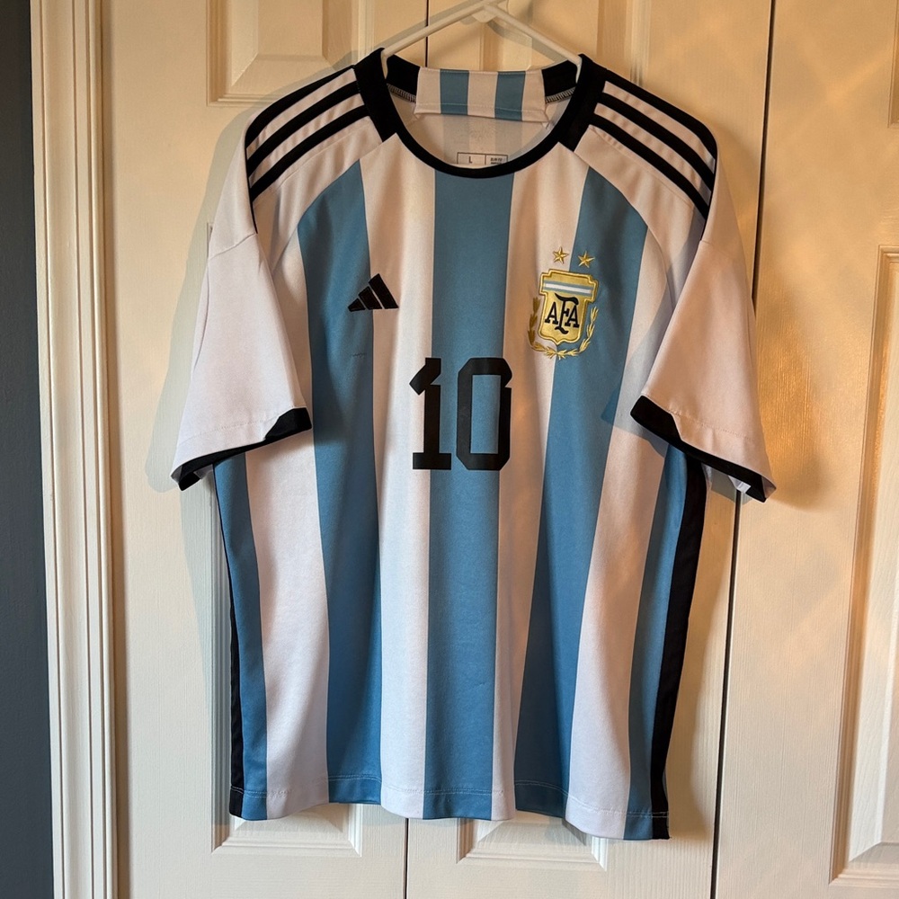 Men’s Messi Adidas Blue and White Striped Jersey
